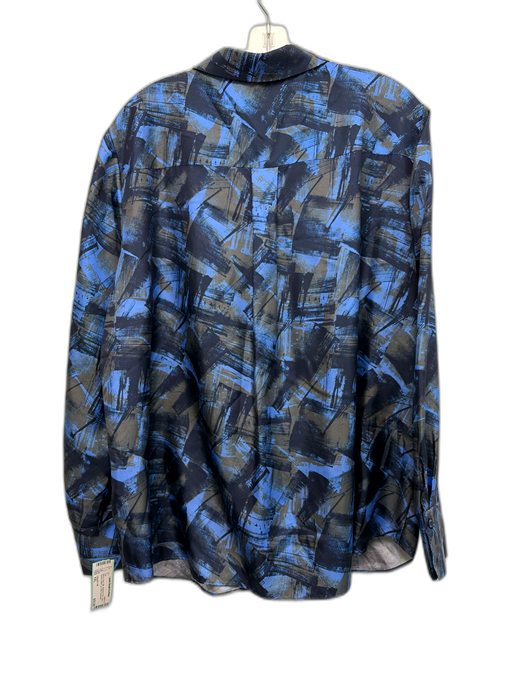 Lafayette 148 Size XXL Blue & Gray Silk Abstract Print Long Sleeve Button Up Top Blue & Gray / XXL
