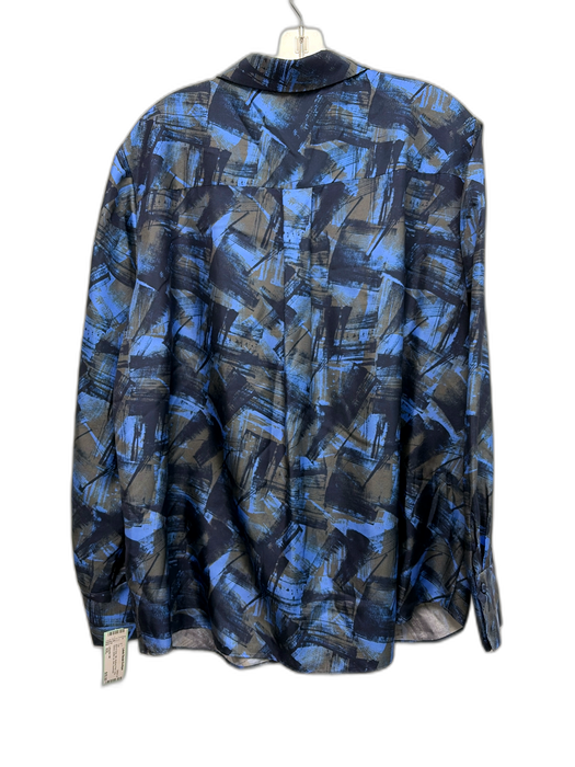 Lafayette 148 Size XXL Blue & Gray Silk Abstract Print Long Sleeve Button Up Top Blue & Gray / XXL
