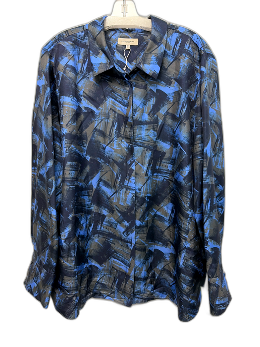 Lafayette 148 Size XXL Blue & Gray Silk Abstract Print Long Sleeve Button Up Top Blue & Gray / XXL