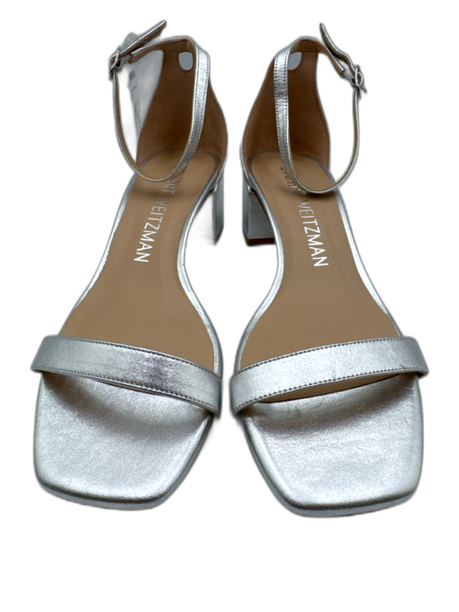 Stuart Weitzman Shoe Size 10 Silver Leather Upper Metallic Ankle Buckle Sandals Silver / 10