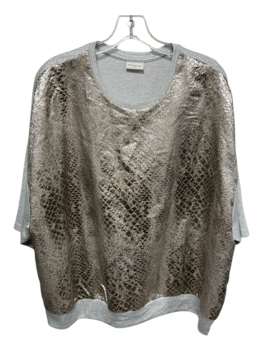 Dries Van Noten Size L Champagne & Silver Viscose Blend Short Sleeve Shine Top Champagne & Silver / L
