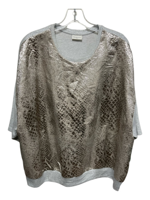 Dries Van Noten Size L Champagne & Silver Viscose Blend Short Sleeve Shine Top Champagne & Silver / L
