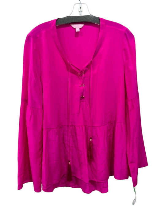 Lily Pulitzer Size M Hot pink Soie Peasant Long Sleeve Tie Neck Top Hot pink / M