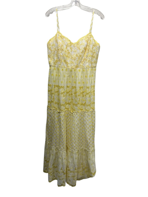 Lilly Pulitzer Size 12 Yellow & White Cotton Spaghetti Strap Tiered Maxi Dress Yellow & White / 12