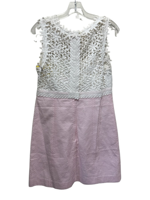Lilly Pulitzer Size 10 Pink & White Cotton Sleeveless Floral Lace Textured Dress Pink & White / 10