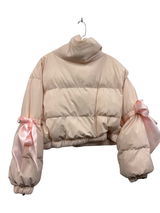 Selkie Size L Light Pink Nylon & Spandex Puffer High Neck Zip & Snap Crop Jacket Light Pink / L