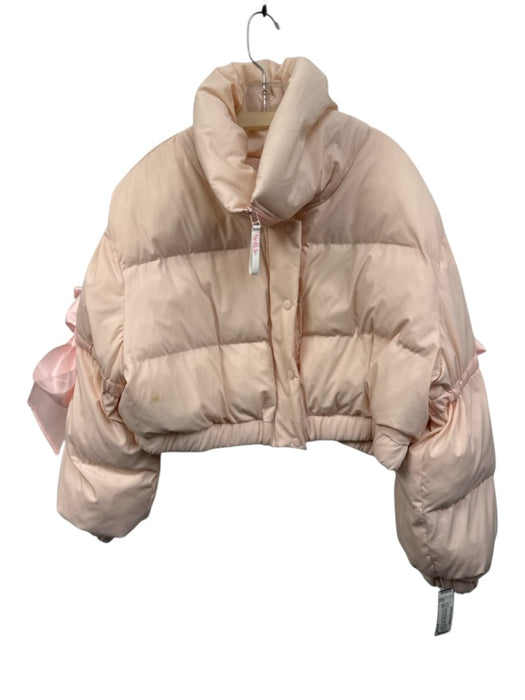 Selkie Size L Light Pink Nylon & Spandex Puffer High Neck Zip & Snap Crop Jacket Light Pink / L