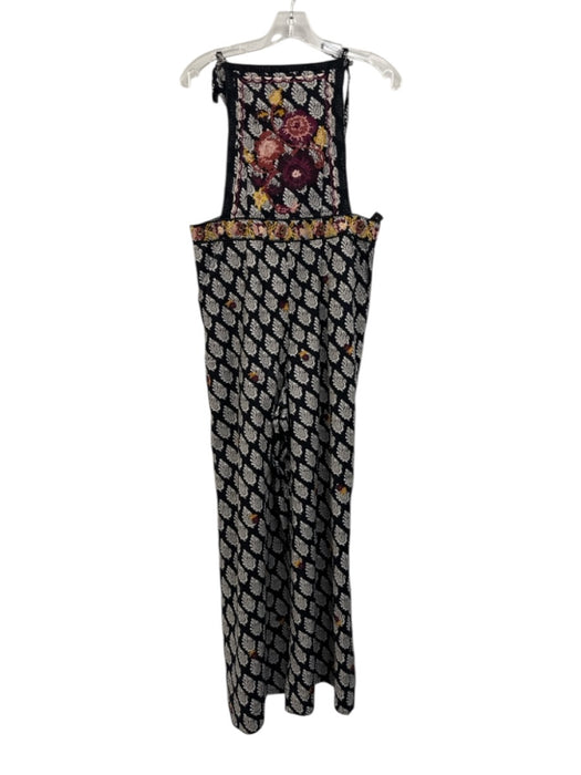 By Anthropologie Size 12 Black, White, Yellow Viscose & Cotton Wide Leg Jumpsuit Black, White, Yellow / 12
