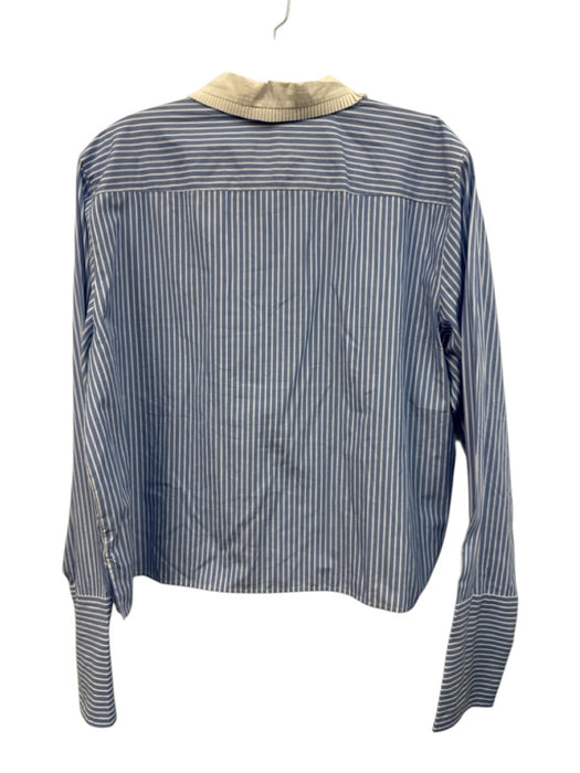 J Crew Size 12 Blue & White Cotton Long Sleeve Stripe Pearl Buttons Blouse Top Blue & White / 12