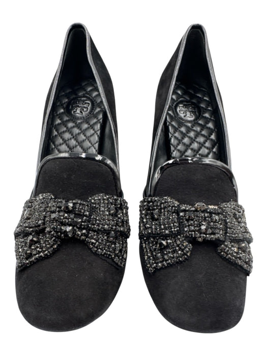 Tory Burch Shoe Size 8M Black Suede leather Round Toe Bedazzled Loafer Pumps Black / 8M
