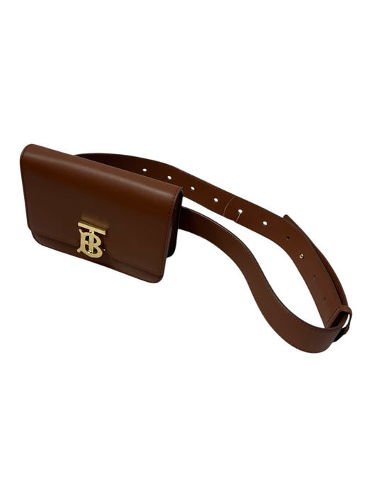 Burberry Brown & Gold Leather Logo Clasp Closure Belt Bag Adjustable Bag Brown & Gold / XS