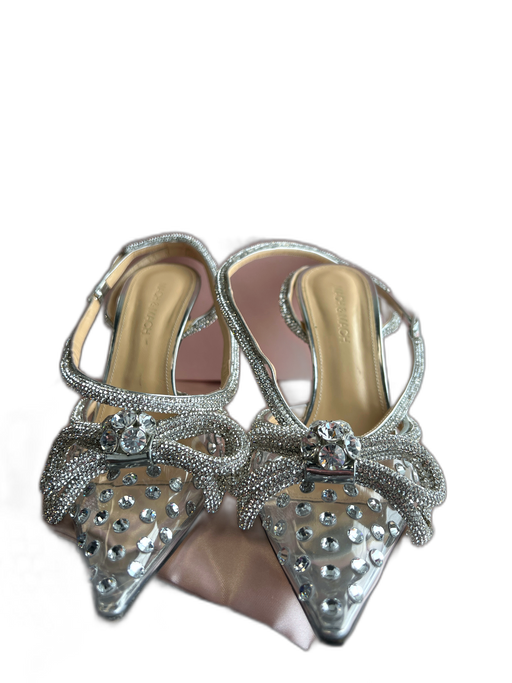 Mach & Mach Shoe Size 37.5 Silver PVC Double Bow High Heel Ankle Wrap Shoes Silver / 37.5