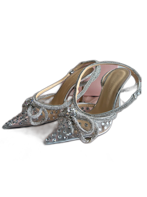 Mach & Mach Shoe Size 37.5 Silver PVC Double Bow High Heel Ankle Wrap Shoes Silver / 37.5