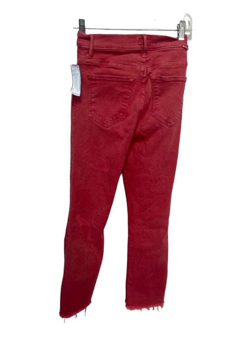 Mother Size 26 Red Cotton Denim 5 Pocket Raw Hem Zip & Button Jeans Red / 26
