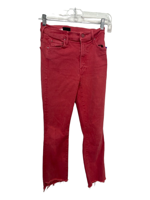 Mother Size 26 Red Cotton Denim 5 Pocket Raw Hem Zip & Button Jeans Red / 26