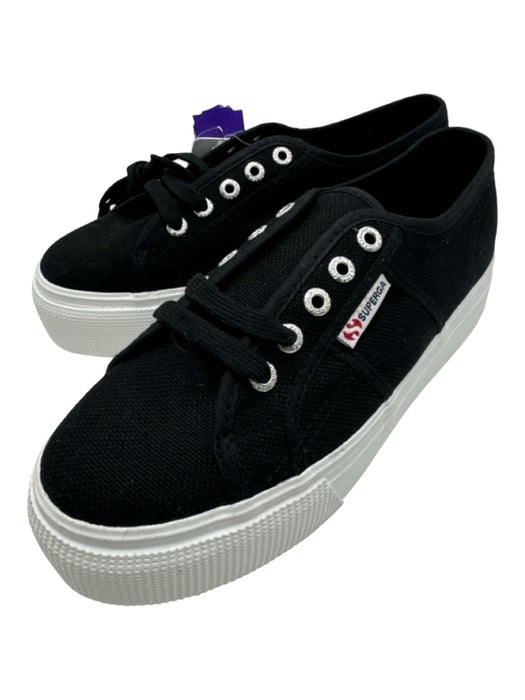 Superga Shoe Size 6 Black & White Canvas Lace Up Low Top Platform Sneakers Black & White / 6