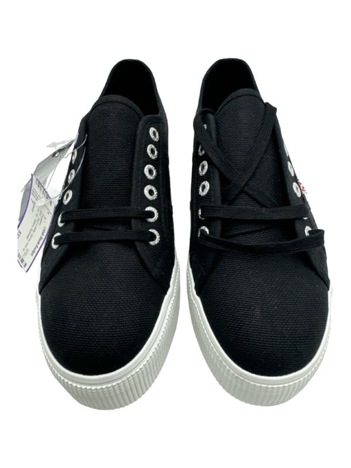 Superga Shoe Size 7 Black & White Canvas Lace Up Low Top Platform Sneakers Black & White / 7