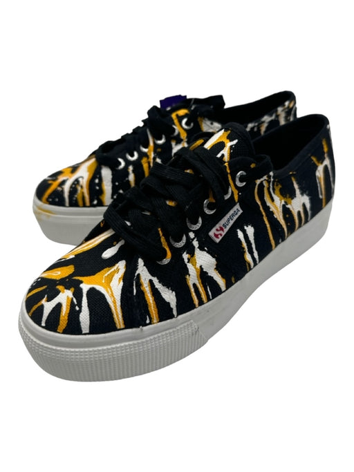 Superga Shoe Size 7 Black White Yellow Canvas Lace Up Low Top Platform Sneakers Black White Yellow / 7