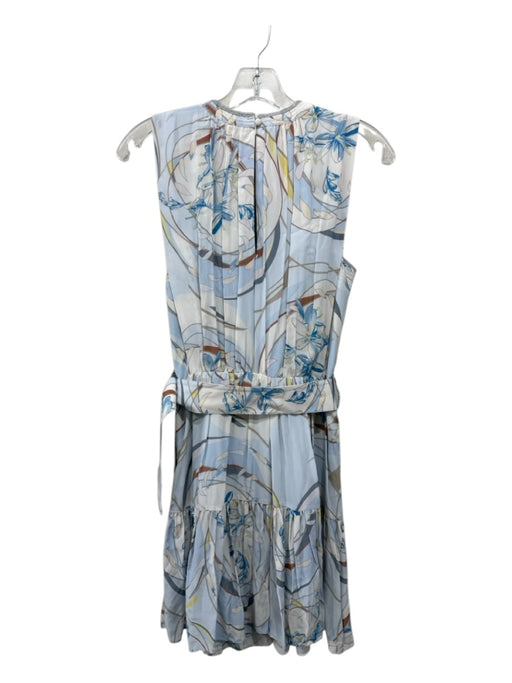 Reiss Size 0 Blue, White & Multi Viscose Sleeveless Floral Print Pleated Dress Blue, White & Multi / 0