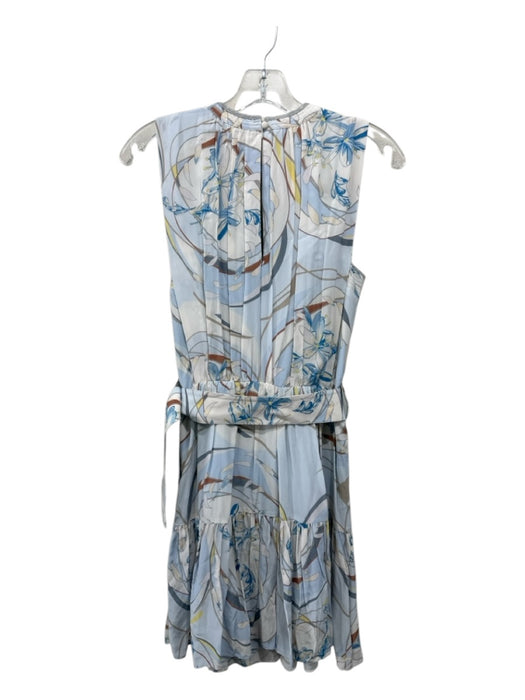 Reiss Size 0 Blue, White & Multi Viscose Sleeveless Floral Print Pleated Dress Blue, White & Multi / 0
