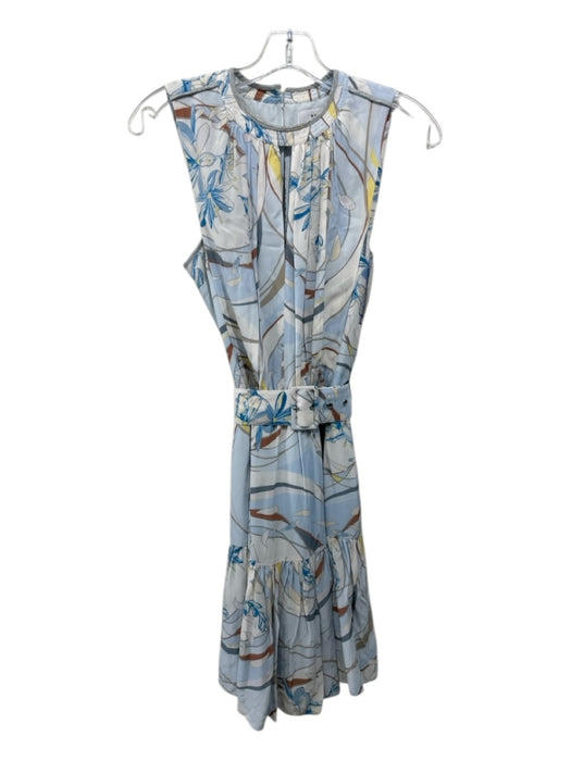 Reiss Size 0 Blue, White & Multi Viscose Sleeveless Floral Print Pleated Dress Blue, White & Multi / 0
