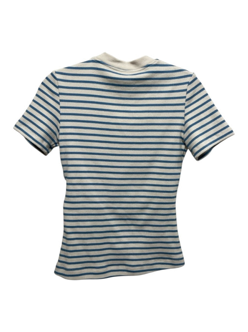 Tanya Taylor Size XXS Cream & Blue Cotton Knot Detail Striped Short Sleeve Top Cream & Blue / XXS
