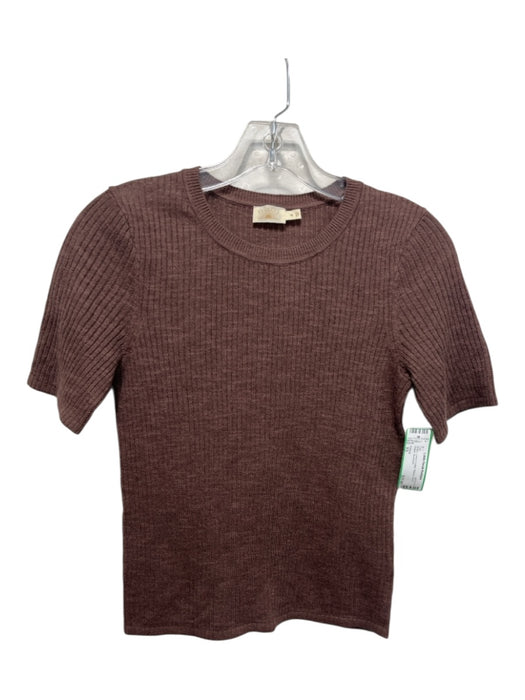 Faherty Size XS Brown Linen & Cotton Ribbed Short Sleeve Top Brown / XS