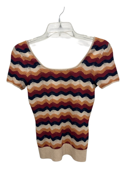 Elie Tahari Size S Beige, Red, Multi Viscose & Polyester Wavy Lines Knit Top Beige, Red, Multi / S