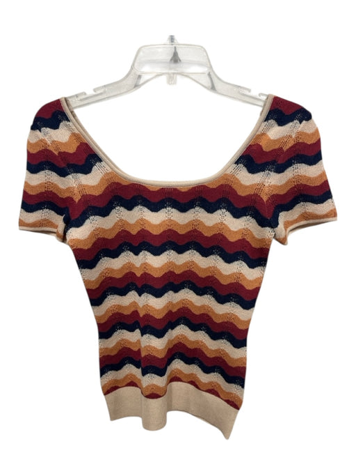 Elie Tahari Size S Beige, Red, Multi Viscose & Polyester Wavy Lines Knit Top Beige, Red, Multi / S