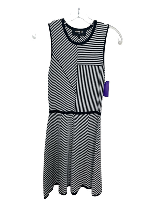 Paule Ka Size S Black & White Viscose Blend Striped Round Neck Sleeveless Dress Black & White / S