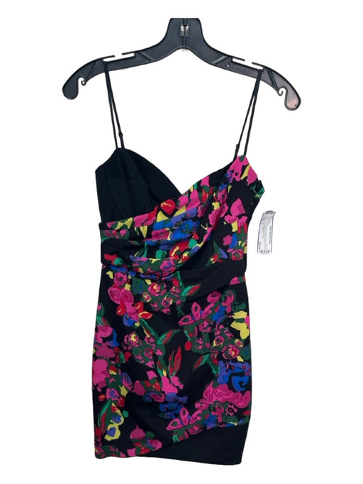 Noam Hanoch Size 0 Black & Multi Silk Floral Spaghetti Strap Gathered Mini Dress Black & Multi / 0