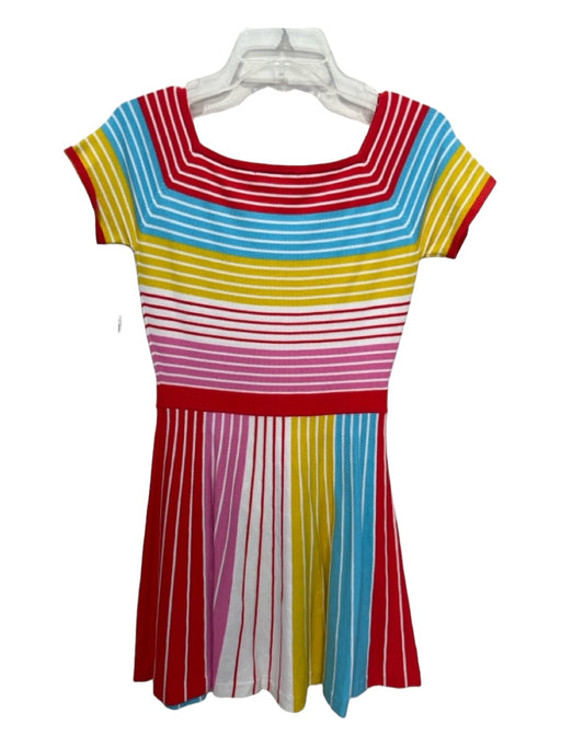 Boden Size 6 White Red Yellow Blue Striped Square Neck Cap Sleeve Dress White Red Yellow Blue / 6