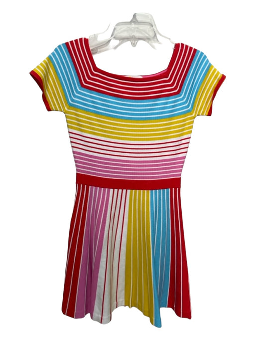 Boden Size 6 White Red Yellow Blue Striped Square Neck Cap Sleeve Dress White Red Yellow Blue / 6