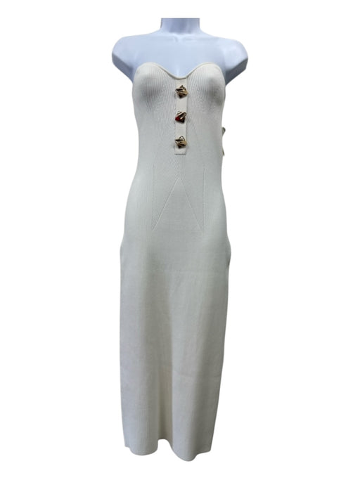 Self-Portrait Size L Cream Viscose & Polyamide Knit Goldtone Hardware Midi Dress Cream / L