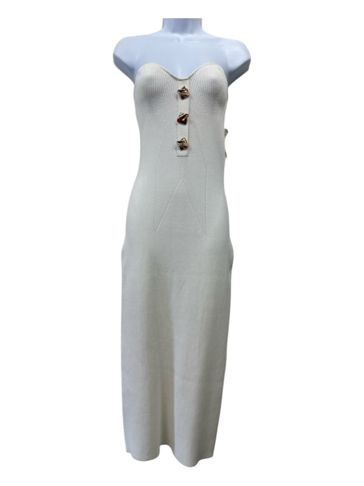 Self-Portrait Size L Cream Viscose & Polyamide Knit Goldtone Hardware Midi Dress Cream / L