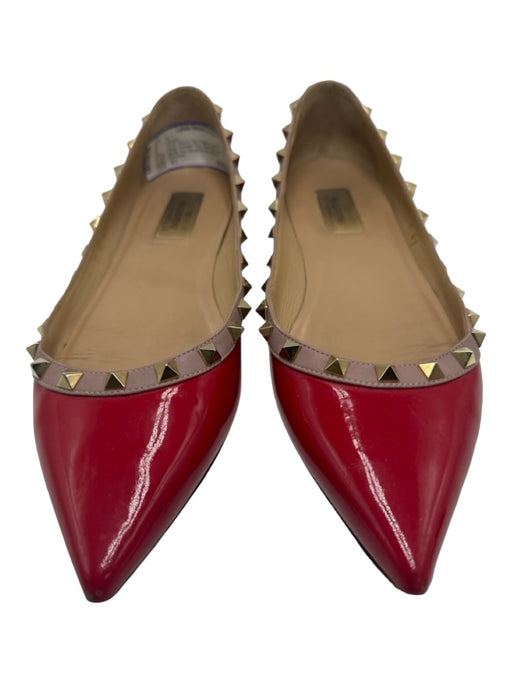 Valentino Shoe Size 41 Red & Tan Patent Leather Spike Detail Pointed Toe Shoes Red & Tan / 41