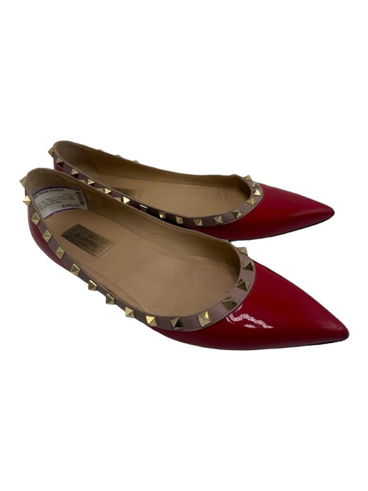 Valentino Shoe Size 41 Red & Tan Patent Leather Spike Detail Pointed Toe Shoes Red & Tan / 41