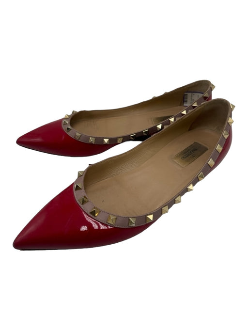 Valentino Shoe Size 41 Red & Tan Patent Leather Spike Detail Pointed Toe Shoes Red & Tan / 41