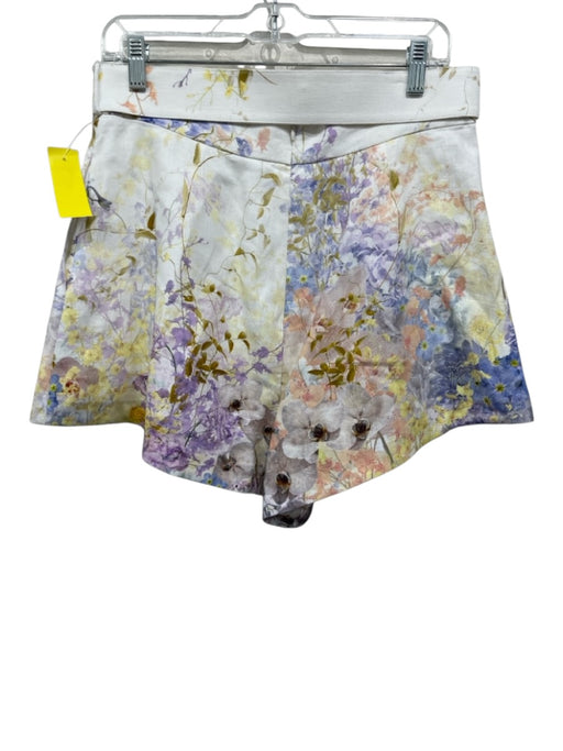 Zimmermann Size 3/L White, Purple, Multi Linen Back Zip Floral Print Shorts White, Purple, Multi / 3/L