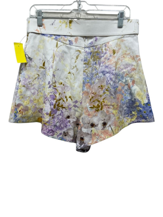 Zimmermann Size 3/L White, Purple, Multi Linen Back Zip Floral Print Shorts White, Purple, Multi / 3/L