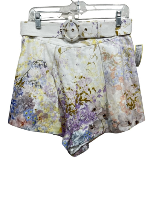 Zimmermann Size 3/L White, Purple, Multi Linen Back Zip Floral Print Shorts White, Purple, Multi / 3/L
