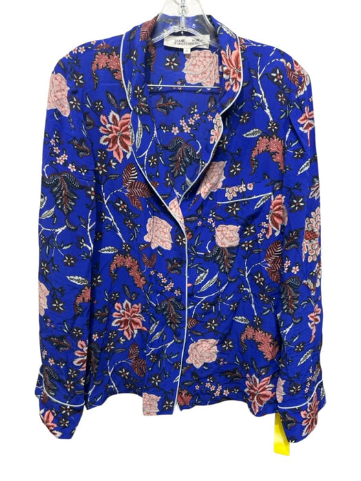 Diane Von Furstenberg Size M blue, pink, multi Silk Long Sleeve Blouse Pant Set blue, pink, multi / M