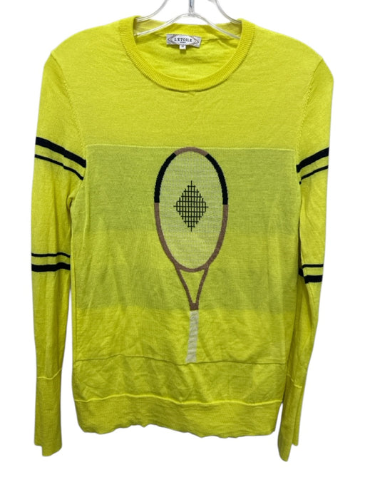 L'Etoile Sport Size M Neon Yellow & Black Merino Wool Long Sleeve Tennis Sweater Neon Yellow & Black / M