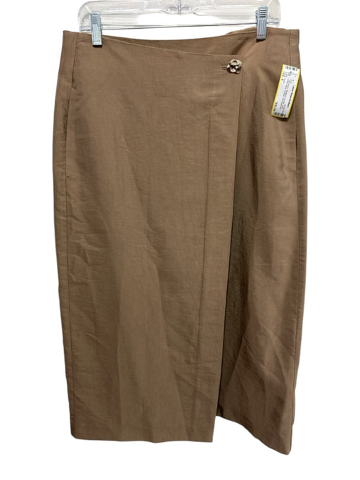 Vince Size 8 Light Brown Acetate & Viscose Gold button Wrap Pockets Midi Skirt Light Brown / 8