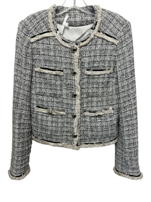 Veronica Beard Size 6 White, Black, Cream Cotton Blend Button Up Tweed Jacket White, Black, Cream / 6