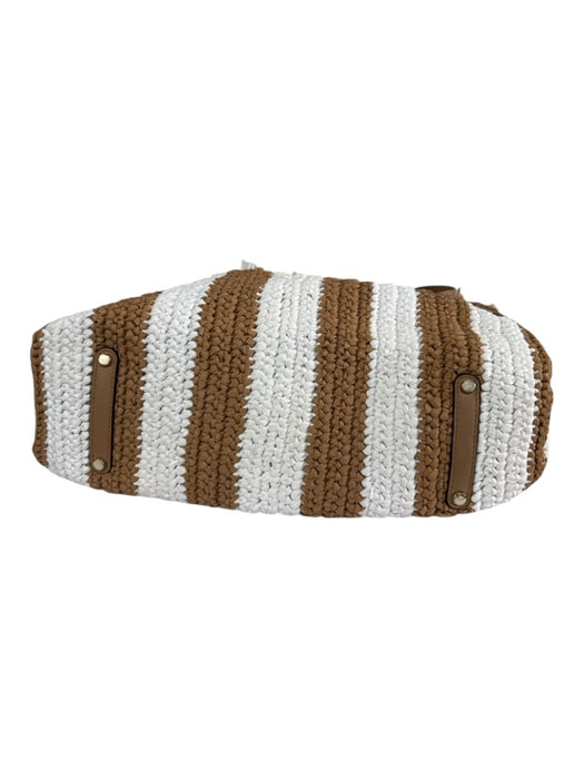 Kate Spade Brown & White Straw Striped 2 handles Beach Bag Brown & White / M