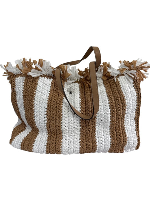 Kate Spade Brown & White Straw Striped 2 handles Beach Bag Brown & White / M