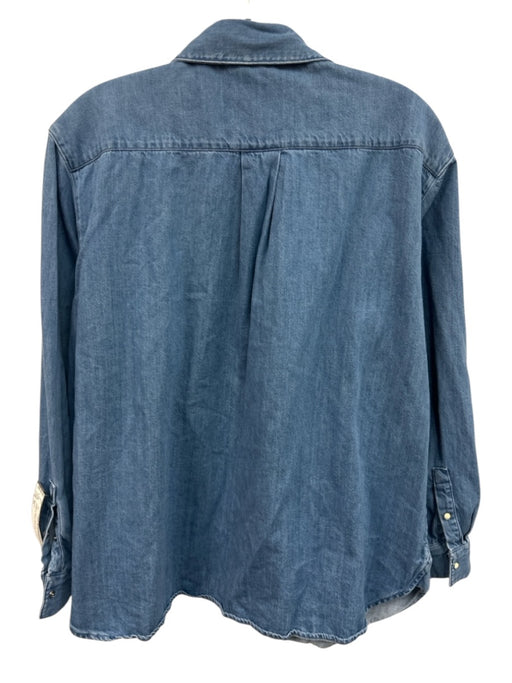 Sezane Size 38 Medium Wash Cotton Long Sleeve Button Up Collar Top Medium Wash / 38