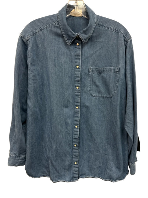 Sezane Size 38 Medium Wash Cotton Long Sleeve Button Up Collar Top Medium Wash / 38