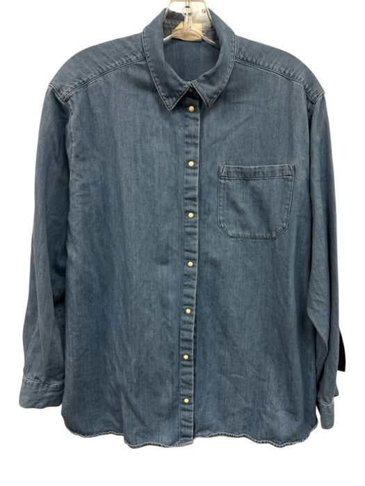 Sezane Size 38 Medium Wash Cotton Long Sleeve Button Up Collar Top Medium Wash / 38